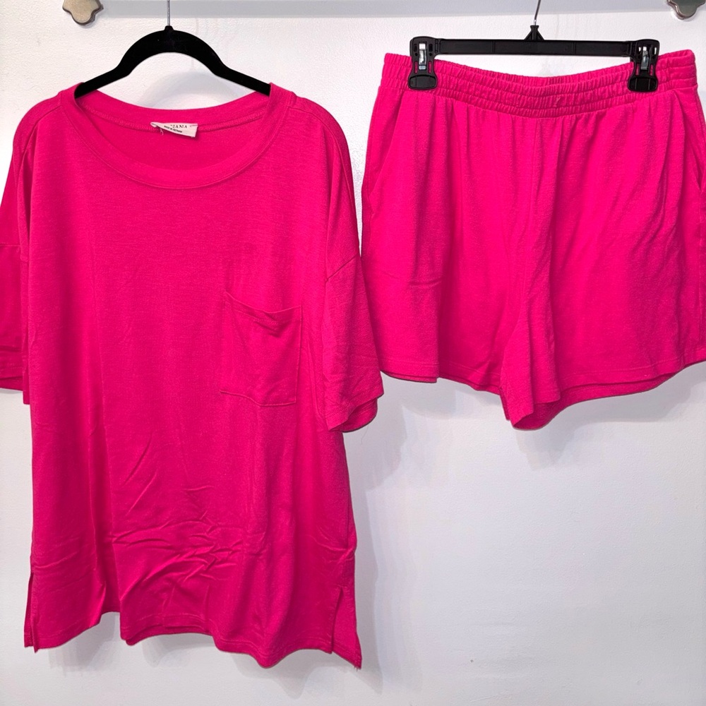 Hot Pink Sleep Tee & Shorts Lounge Set